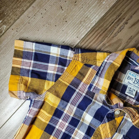 PLACE EST. 1989 Blue Yellow Plaid Button Down Boys Shirt Size 18-24 Mos NWOT - Picture 6 of 10